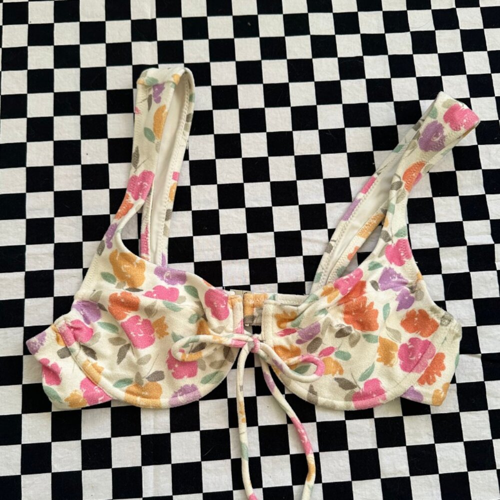 For Love & Lemons Terry Cloth Floral Bikini Top